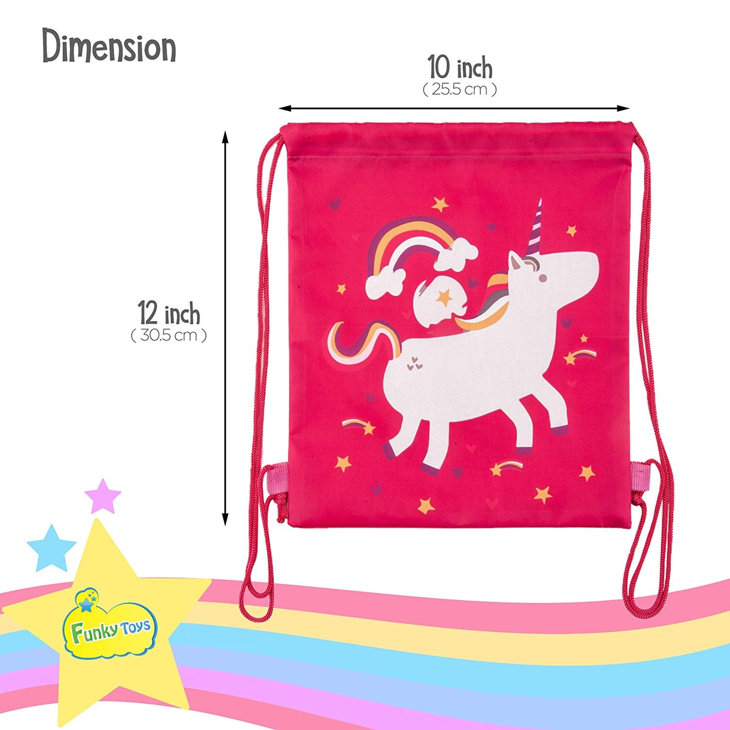 Unicorn Party Favor Bags - Pack Of 12 Reusable Drawstring Backpacks For Kids - Funky Toys