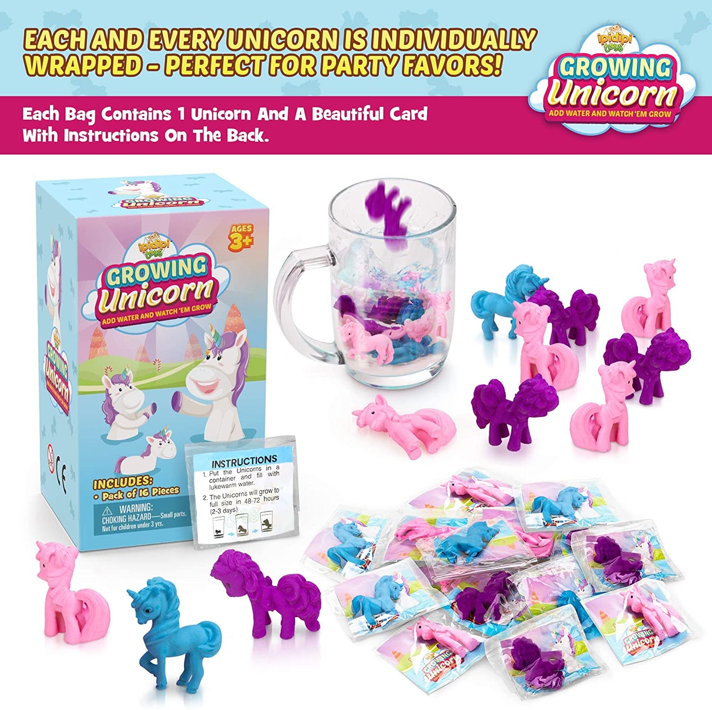 Water Growing unicorn - 16 Pack - Expandable Party Favors for Girls