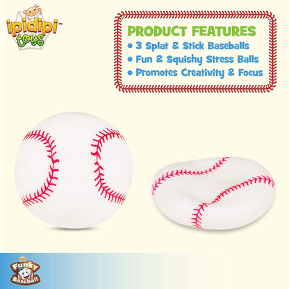 Baseballs Splat ‘N’ Stick Balls 3 Pack Sensory Toy