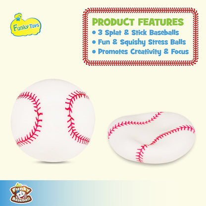 Splat 'N' Stick Baseballs | 3 pack | - Funky Toys