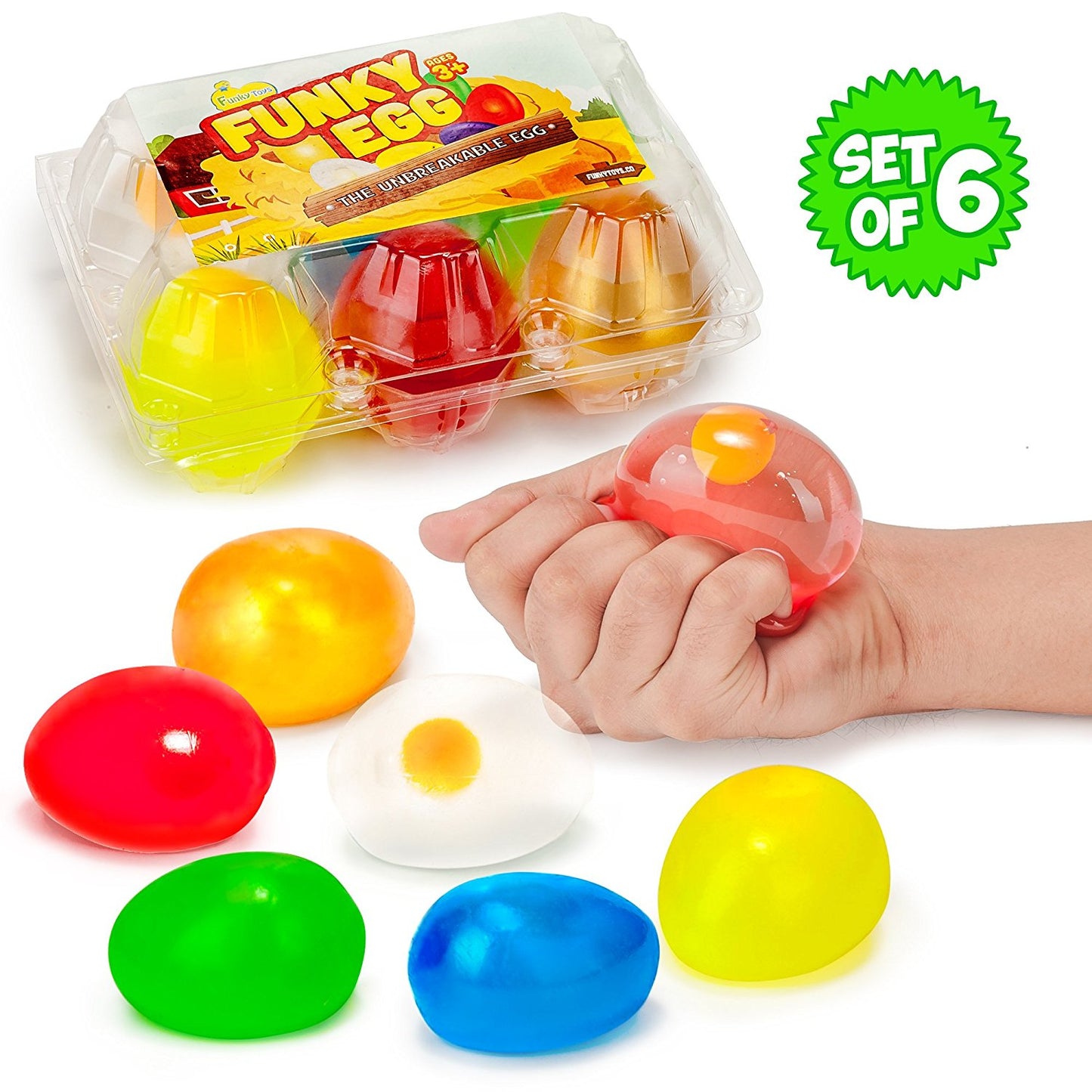 Funky Egg Splat Ball Squishy Toys | 6 Pack | Stress Relief Eggs Yolk Balls - Funky Toys