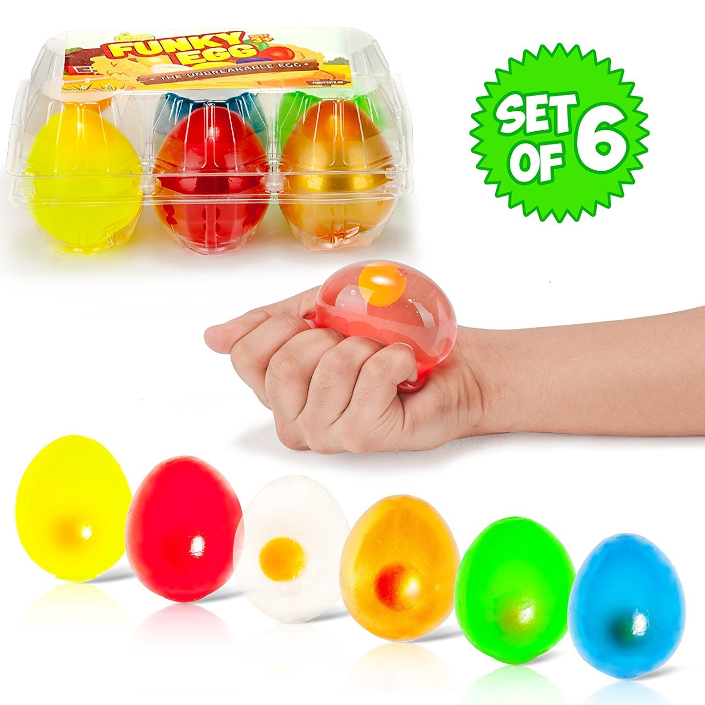 Funky Egg Splat Ball Squishy Toys | 6 Pack | Stress Relief Eggs Yolk Balls - Funky Toys