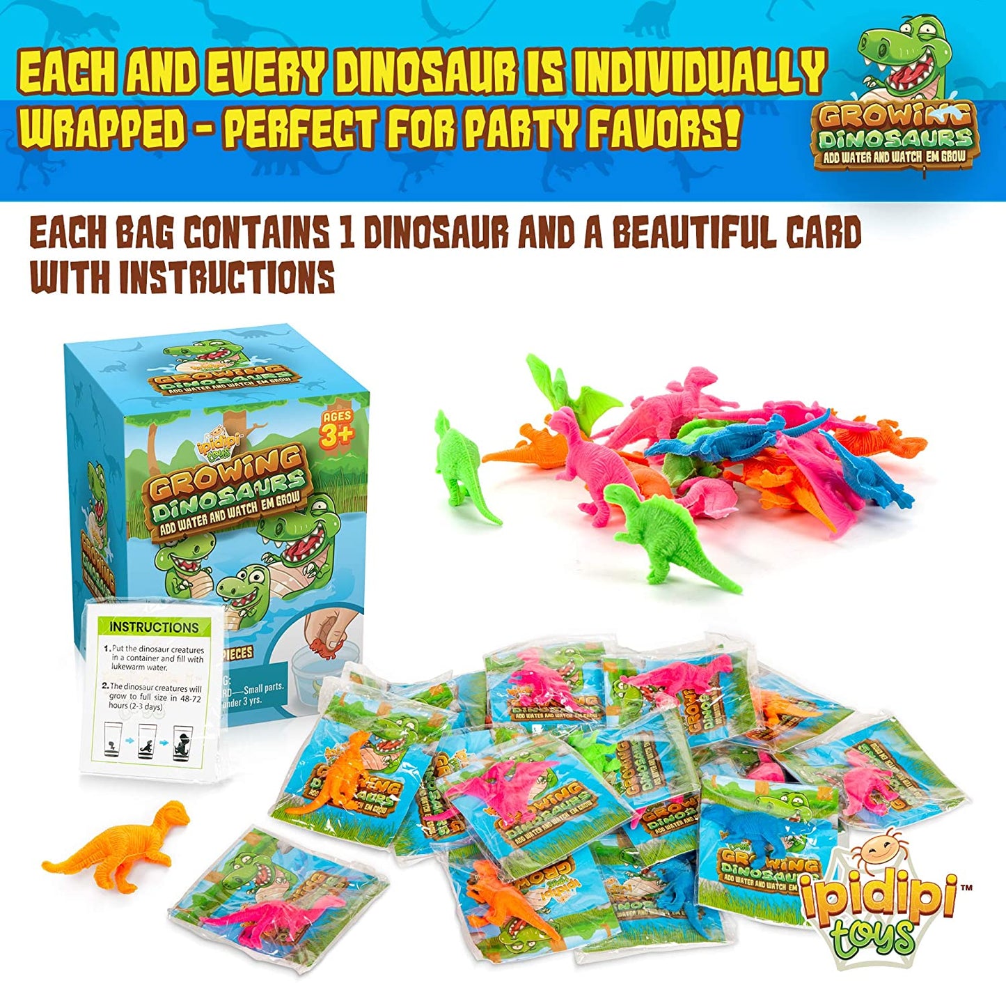 Water Growing Dinosaurs - 25 Pack - Individually Wrapped Favors