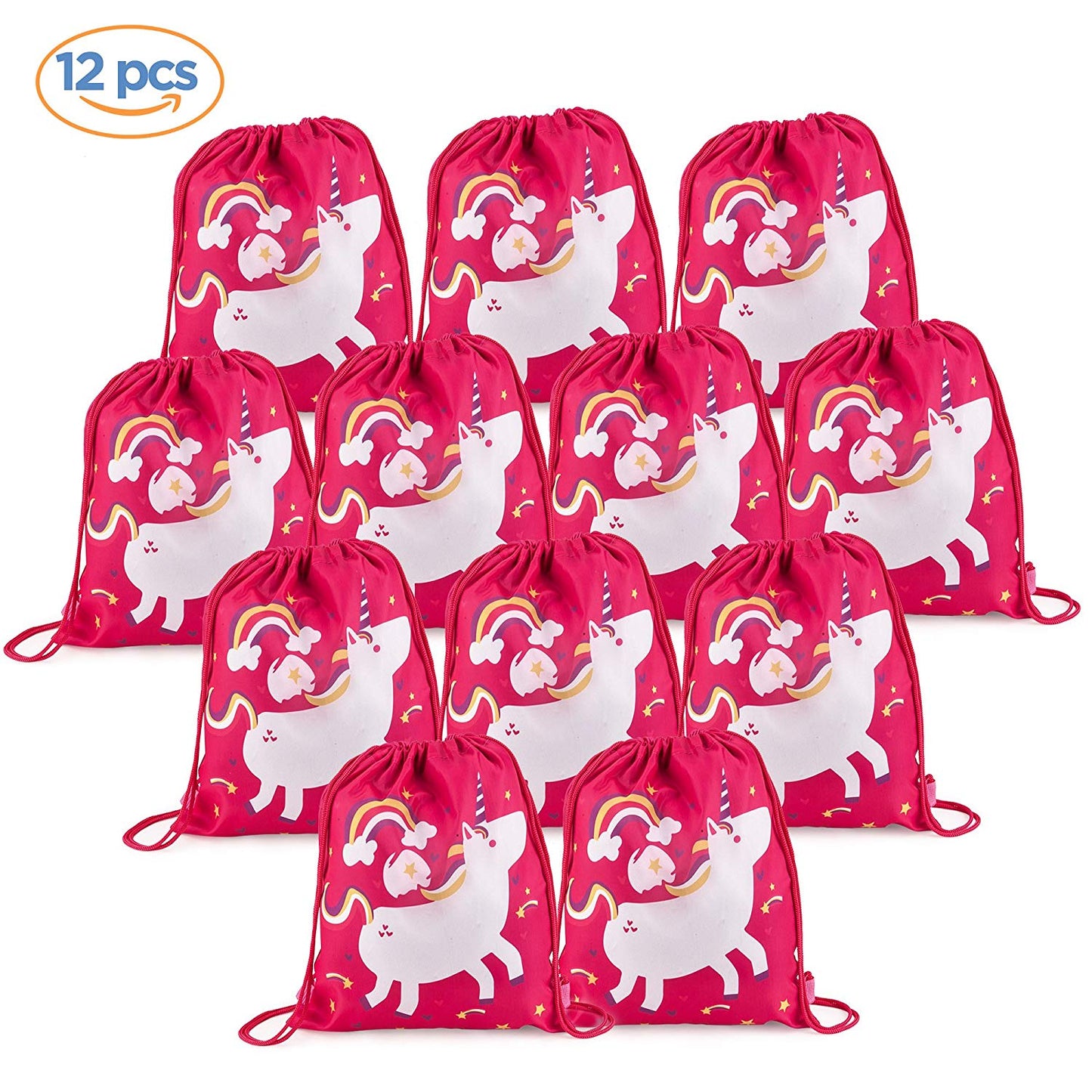 Unicorn Party Favor Bags - Pack Of 12 Reusable Drawstring Backpacks For Kids - Funky Toys